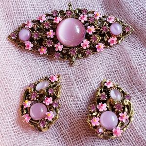 Vintage moonstone and enamel jewelry set